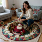 Gesteppter runder Weihnachtsteppich mit festlichem Design für das Wohnzimmer 3