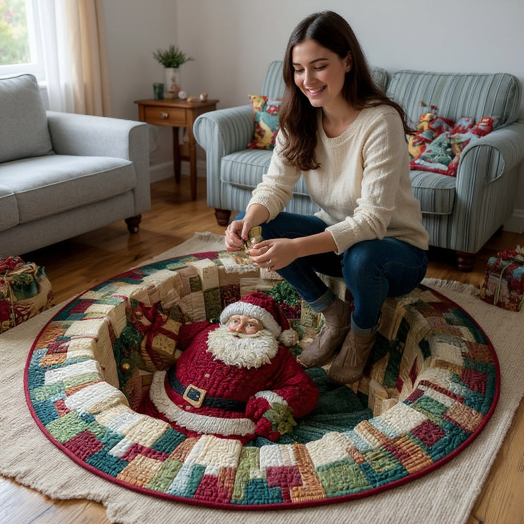 Gesteppter runder Weihnachtsteppich mit festlichem Design für das Wohnzimmer 3