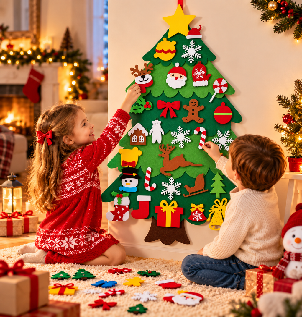 Kreativer Weihnachtsbaum aus Filz für Kinder zum Dekorieren 10