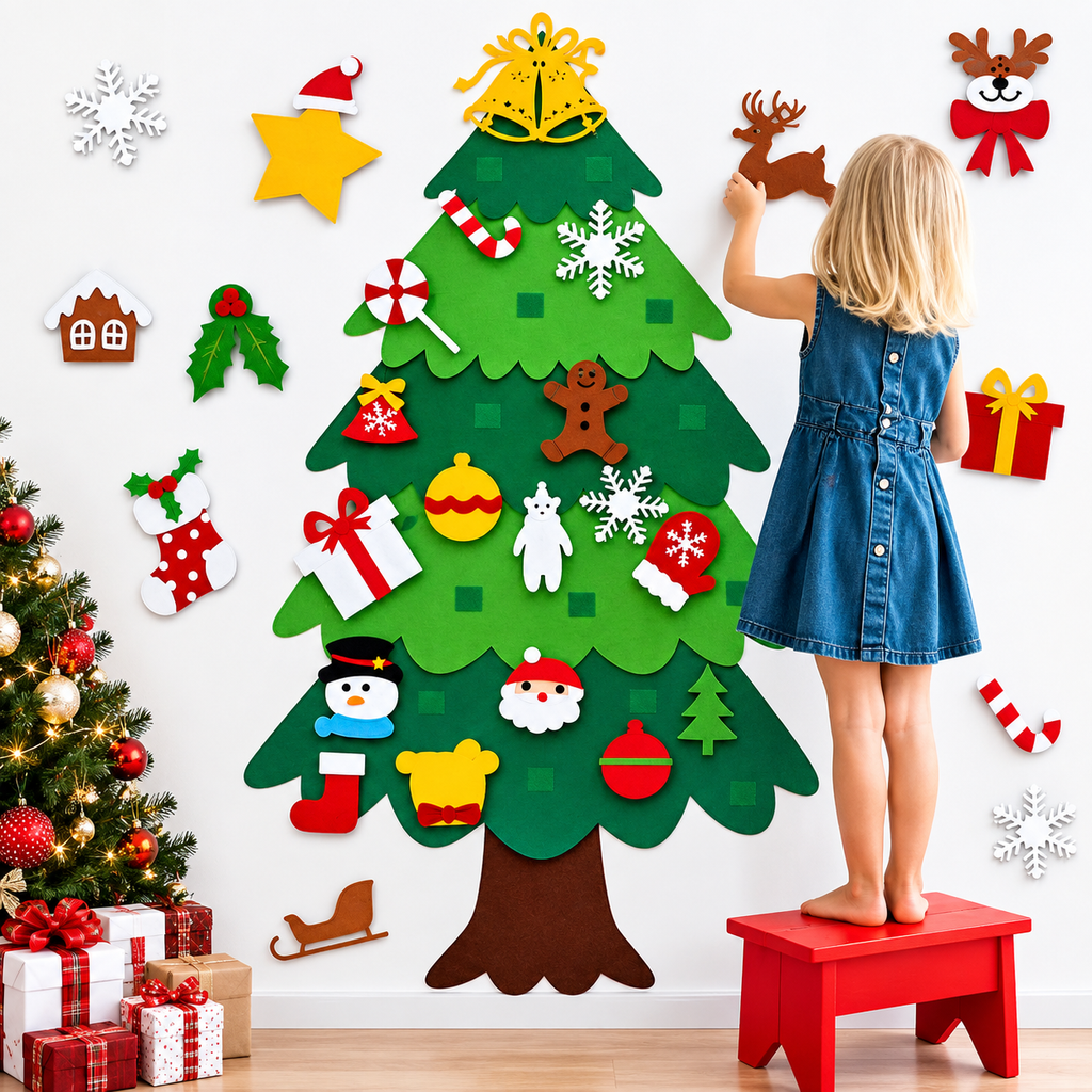 Kreativer Weihnachtsbaum aus Filz für Kinder zum Dekorieren 11