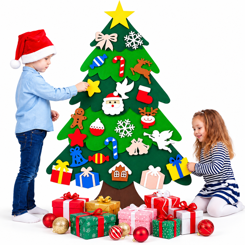 Kreativer Weihnachtsbaum aus Filz für Kinder zum Dekorieren 12