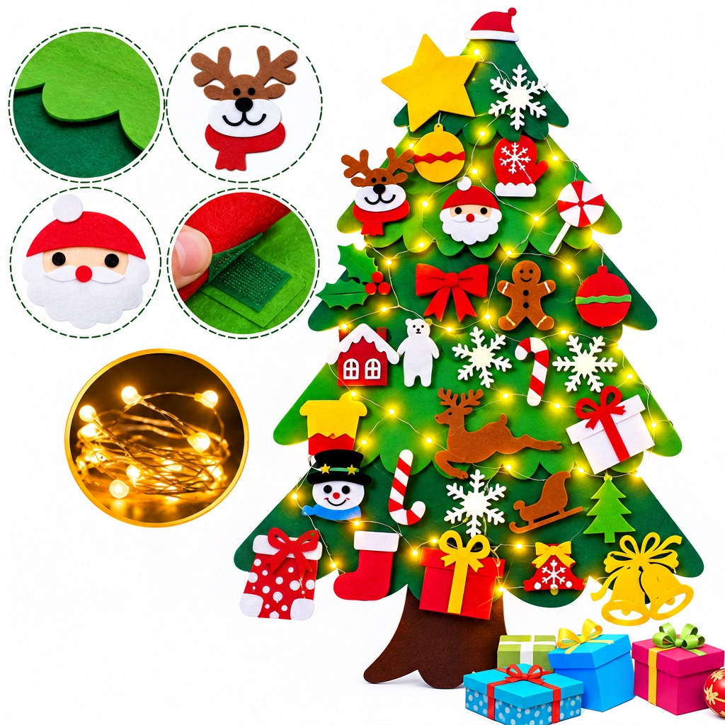 Kreativer Weihnachtsbaum aus Filz für Kinder zum Dekorieren 4