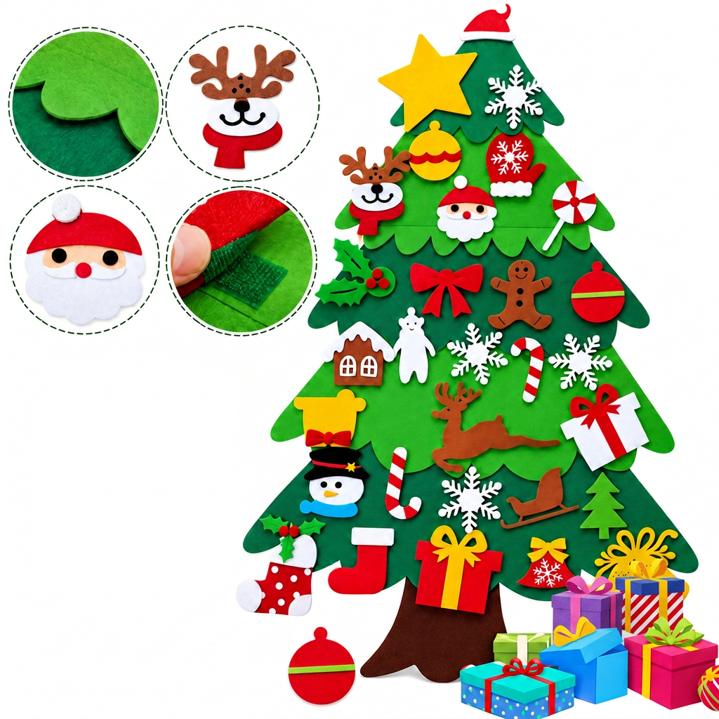 Kreativer Weihnachtsbaum aus Filz für Kinder zum Dekorieren 5