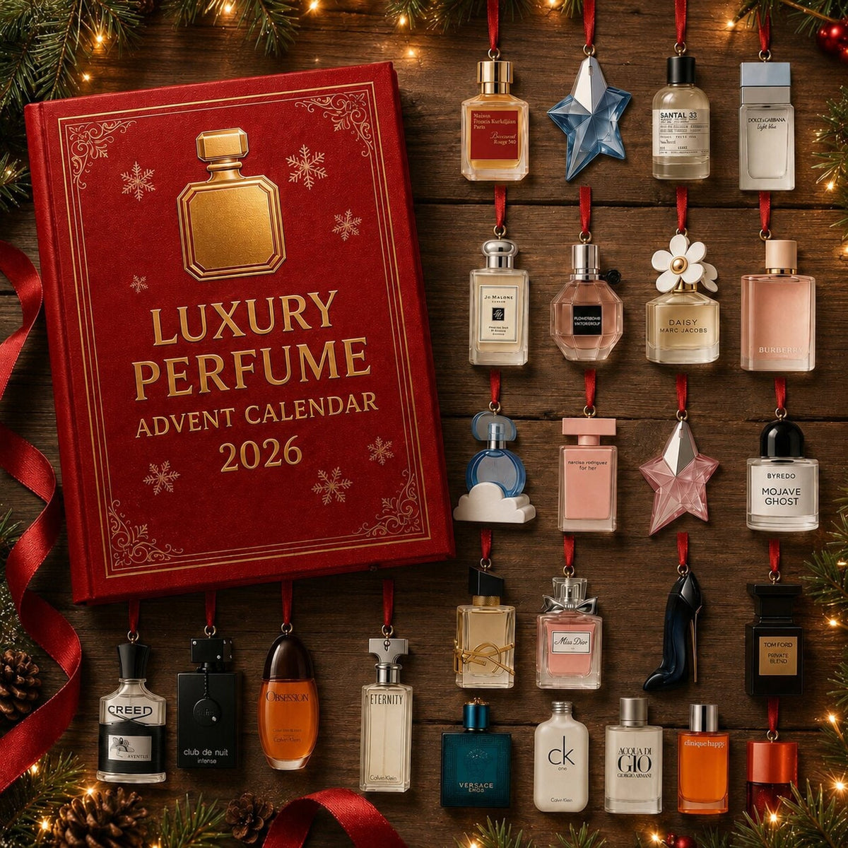 Luxus Parfüm Adventskalender mit 24 glitzernden dekorativen Flacon-Designs und Ornamenten 3