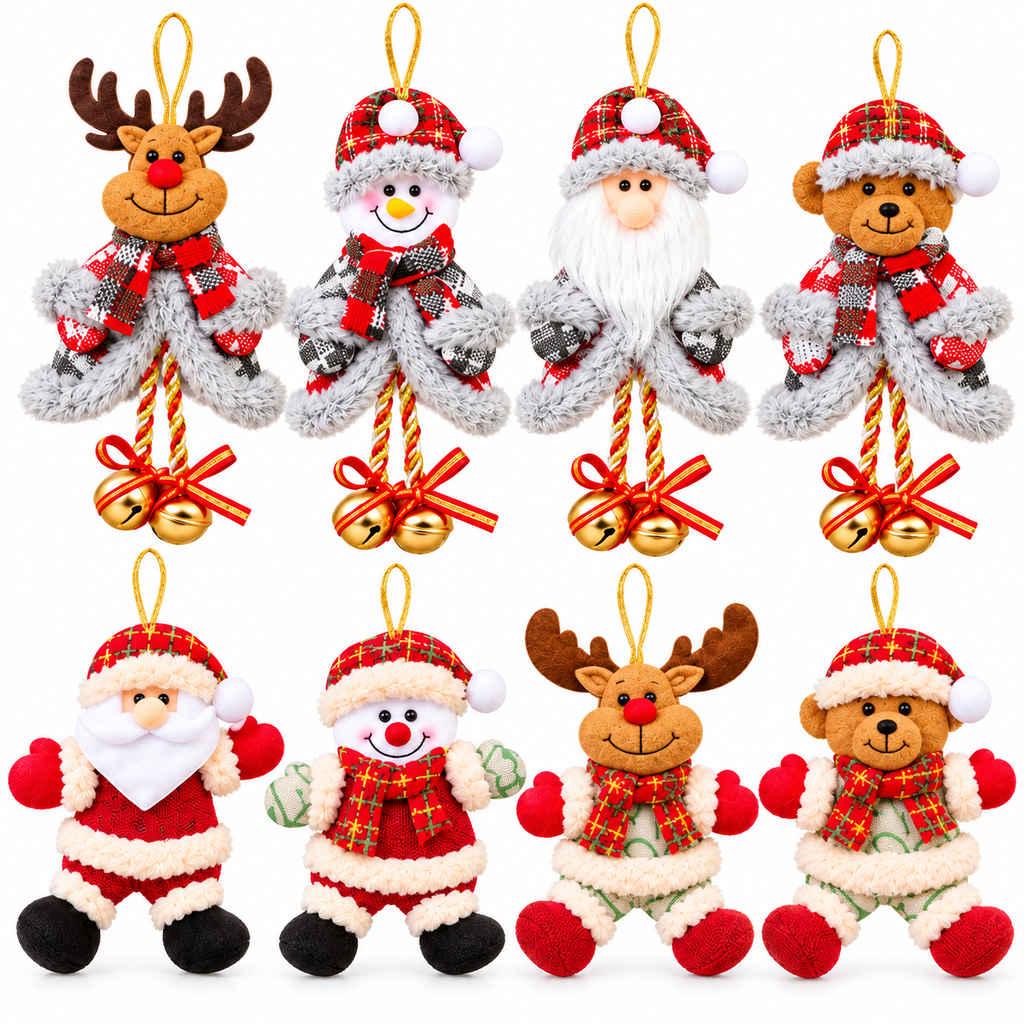 Set von 12 schattigen Weihnachtsdekorationen in Peluche zum Aufhängen. 2
