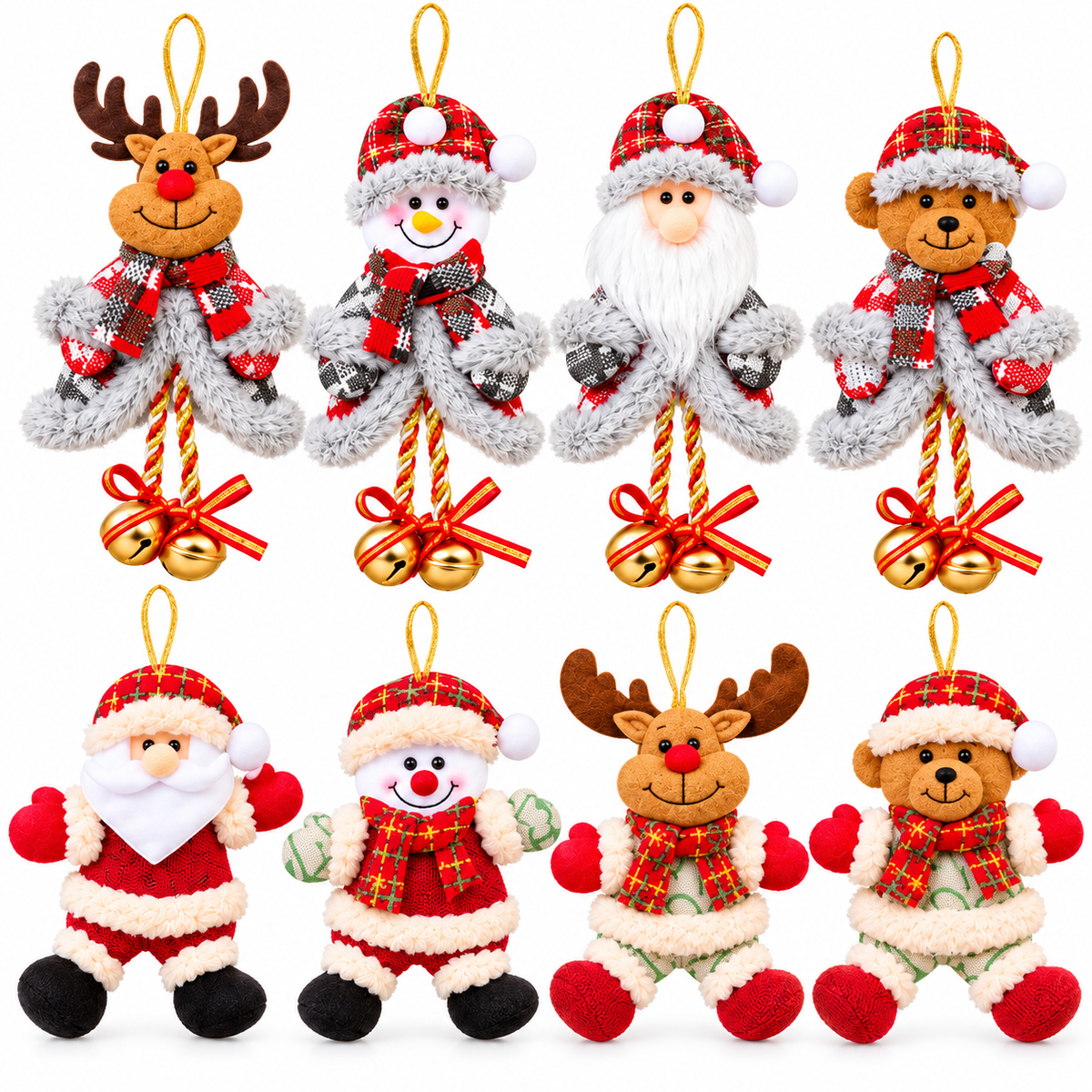Set von 12 schattigen Weihnachtsdekorationen in Peluche zum Aufhängen. 2