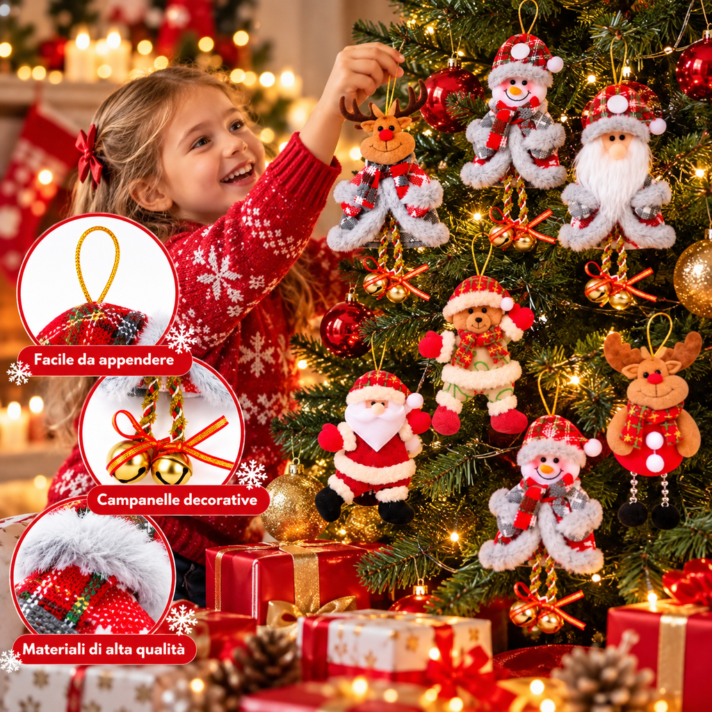 Set von 12 schattigen Weihnachtsdekorationen in Peluche zum Aufhängen. 3