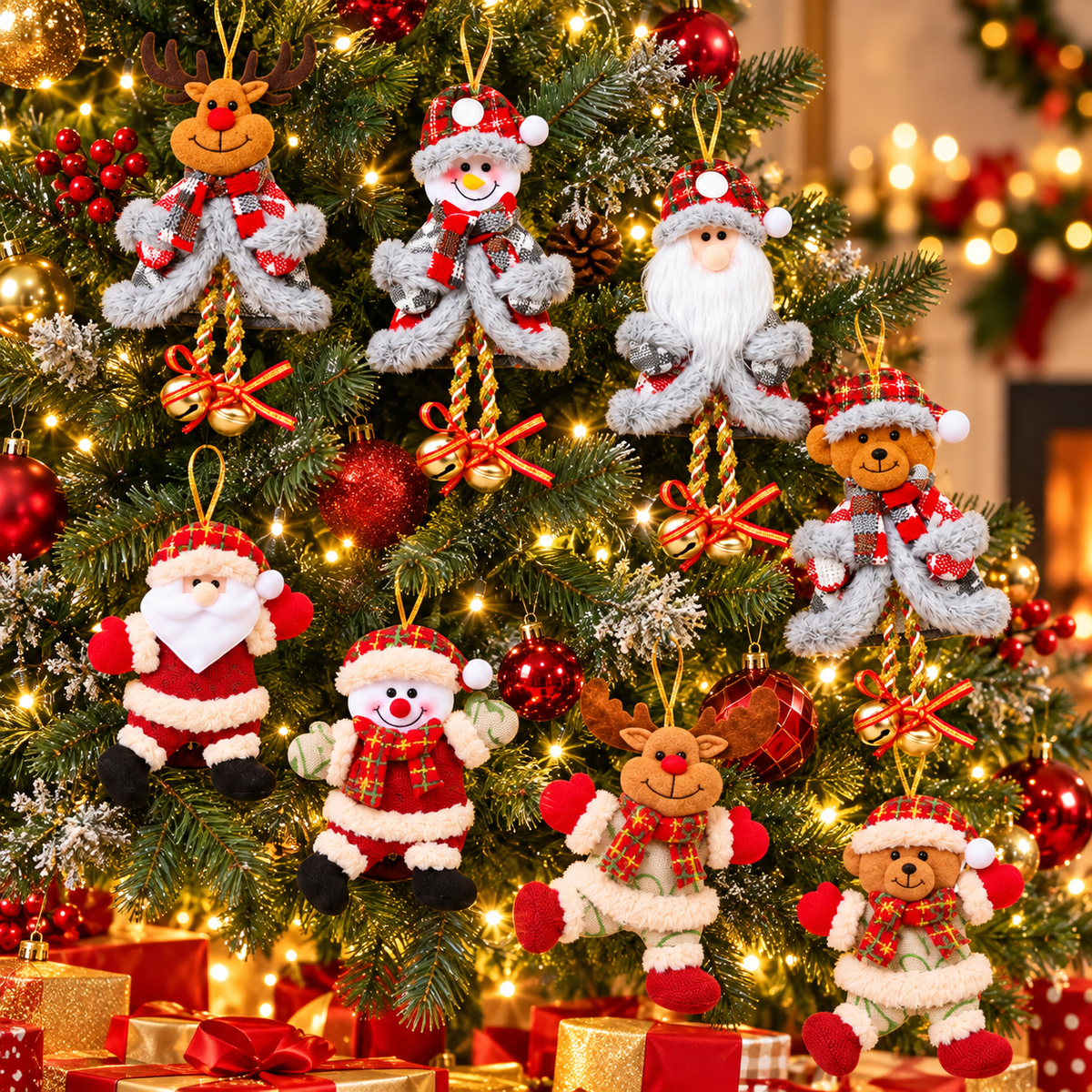 Set von 12 schattigen Weihnachtsdekorationen in Peluche zum Aufhängen. 4