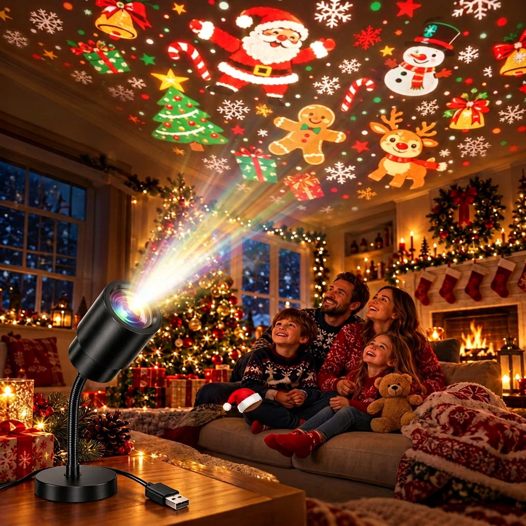 USB Weihnachtsprojektor mit 10 festlichen Szenen für eine gemütliche Atmosphäre