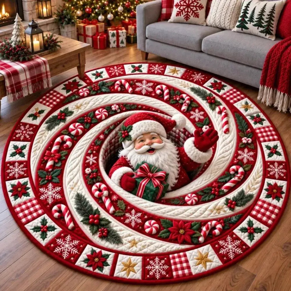 Weihnachtliche Candy Swirl gesteppte runde Matte in Kristallsamtvelours - Festliche Heimdekoration
