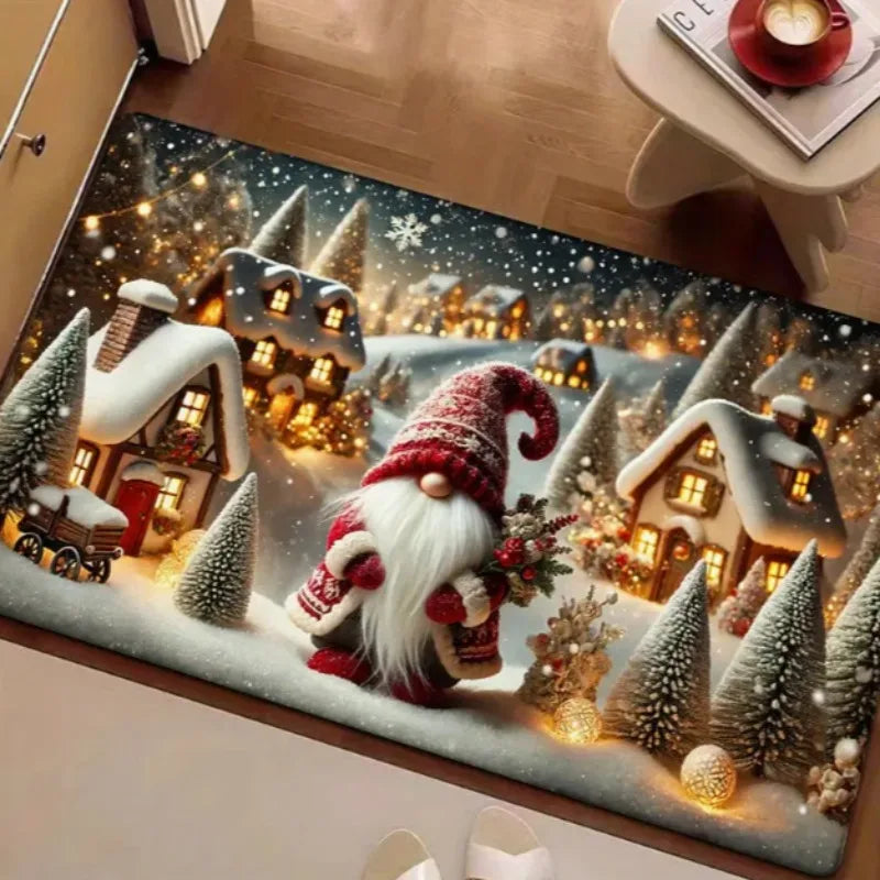 Weihnachtliche Gnom-Muster Türmatte aus weichem Teppich für Wohnzimmer und Küche