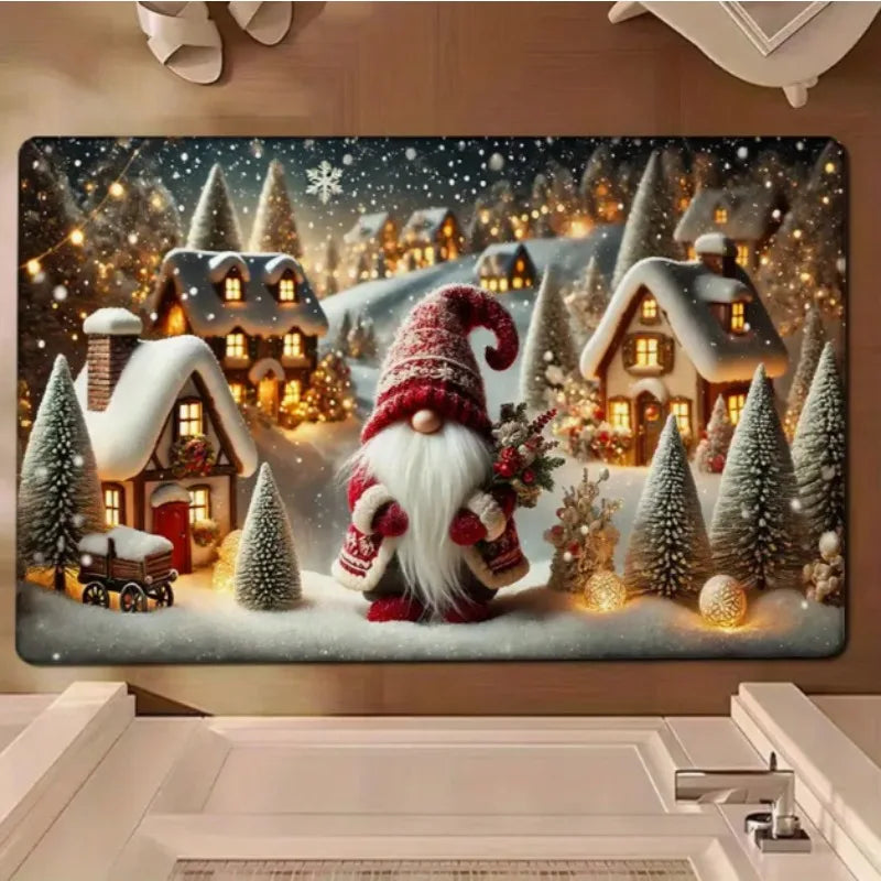 Weihnachtliche Gnom-Muster Türmatte aus weichem Teppich für Wohnzimmer und Küche 2