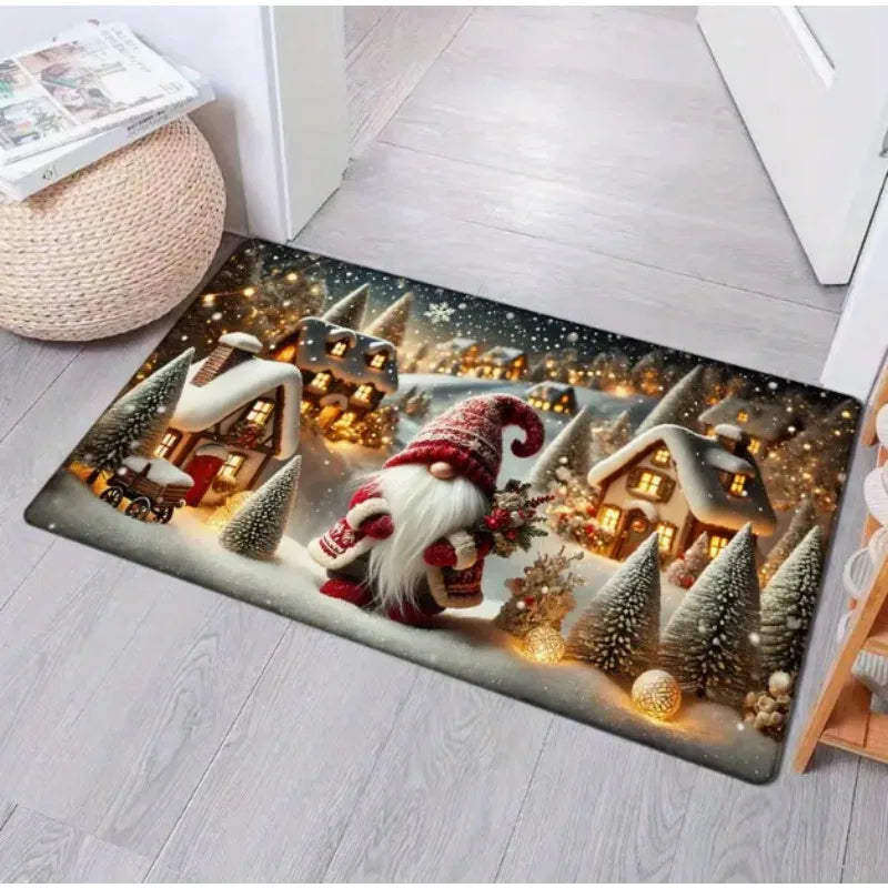 Weihnachtliche Gnom-Muster Türmatte aus weichem Teppich für Wohnzimmer und Küche 3