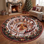 Weihnachtlicher Lebkuchen-Mann Stadt Rundes Teppich mit festlichem Design in Kristallsamtvelours 2
