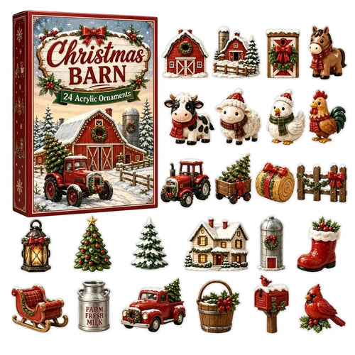 Weihnachts-Adventskalender mit 24 glitzernden Acryl-Ornamenten in Bauernhof-Tierdesigns zum Aufhängen