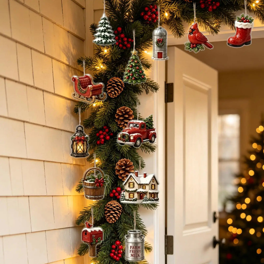 Weihnachts-Adventskalender mit 24 glitzernden Acryl-Ornamenten in Bauernhof-Tierdesigns zum Aufhängen 2