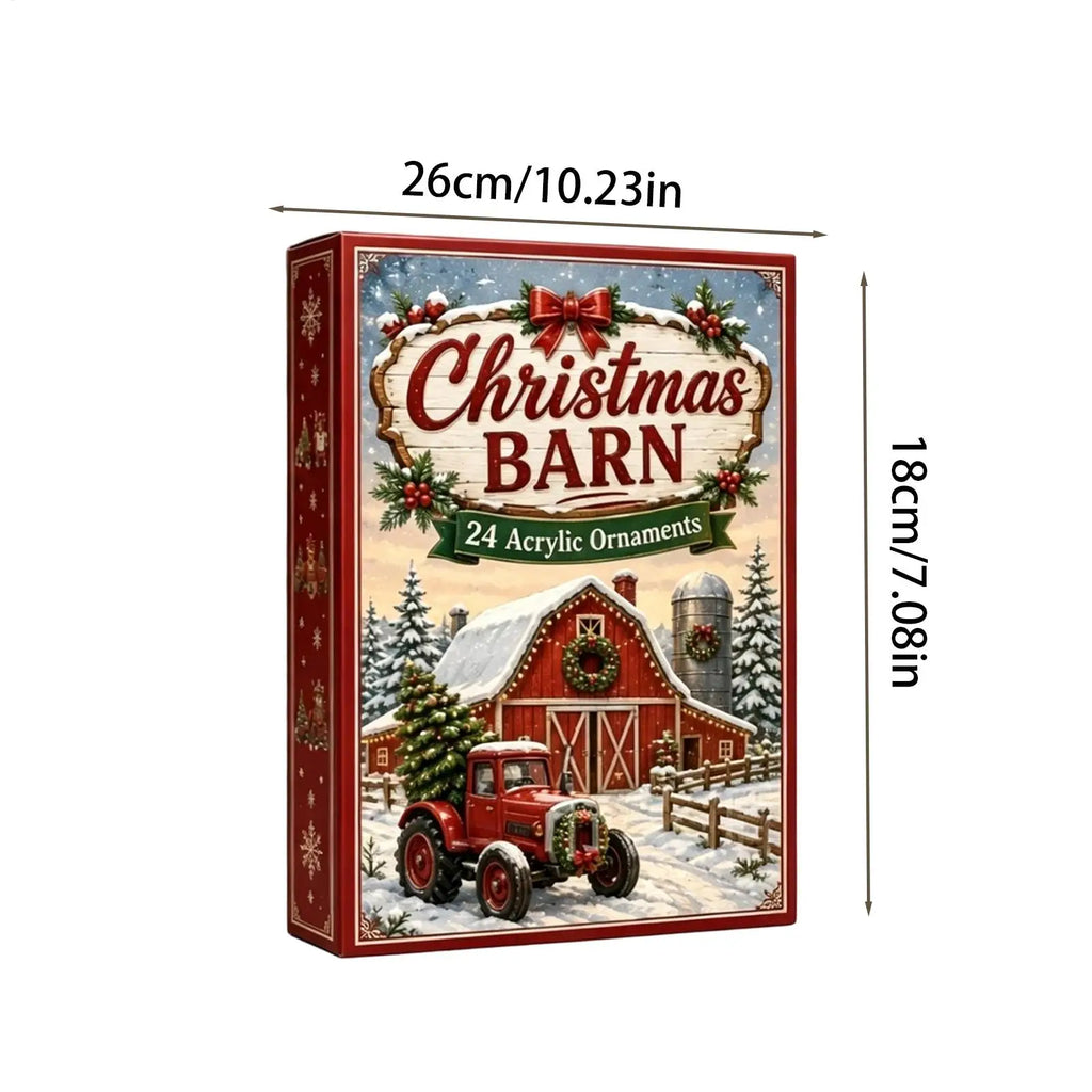 Weihnachts-Adventskalender mit 24 glitzernden Acryl-Ornamenten in Bauernhof-Tierdesigns zum Aufhängen 5
