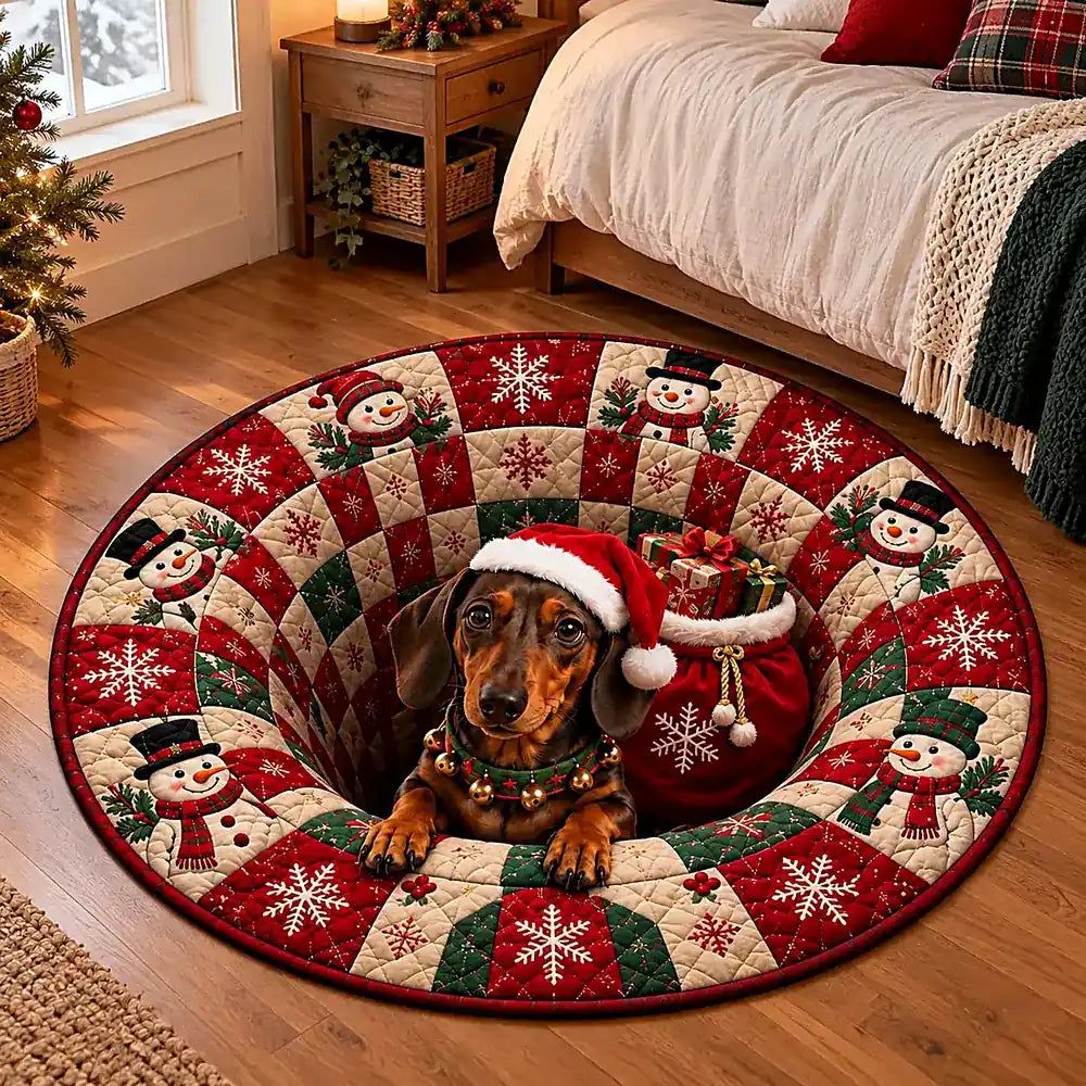 Weihnachts-Dackel Rundes Teppich mit festlichem Design in Kristallsamtvelours 2