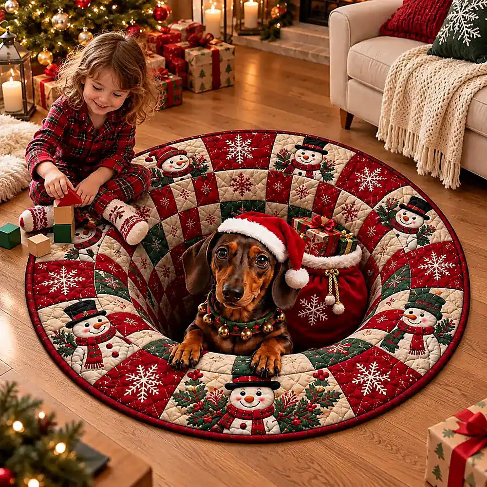 Weihnachts-Dackel Rundes Teppich mit festlichem Design in Kristallsamtvelours 3