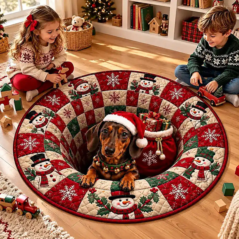 Weihnachts-Dackel Rundes Teppich mit festlichem Design in Kristallsamtvelours 4
