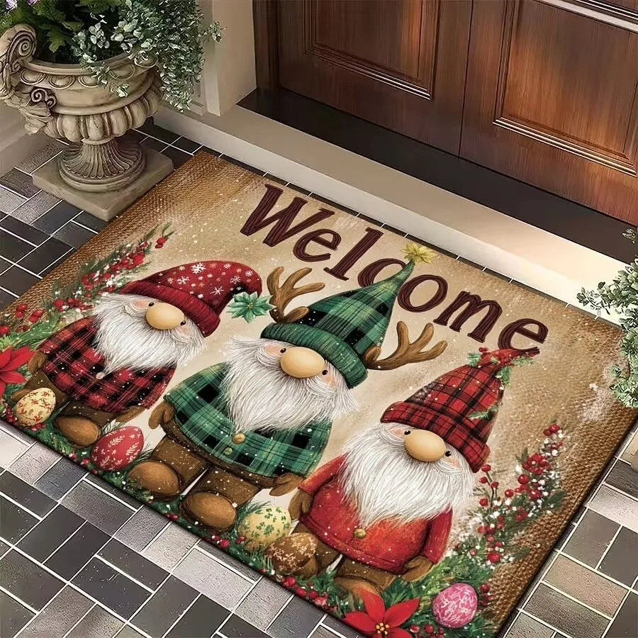 Weihnachts-Eingangsmatte mit Weihnachtsmann, Elch und Tannenbaum, rutschfeste Unterseite 11