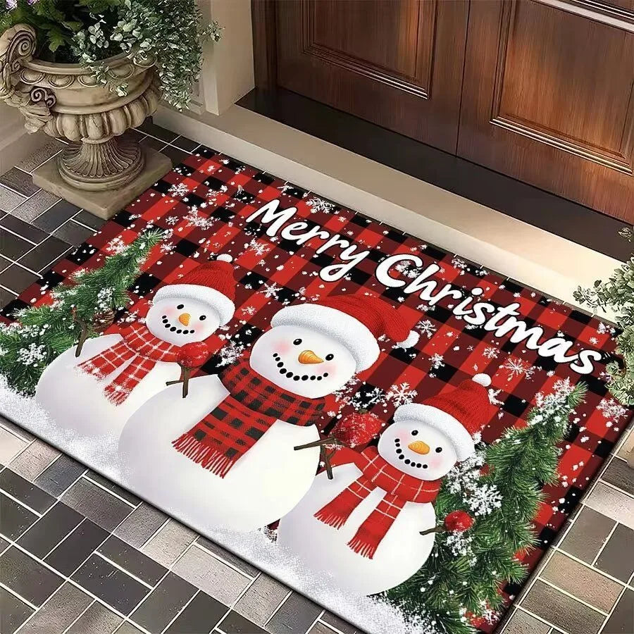 Weihnachts-Eingangsmatte mit Weihnachtsmann, Elch und Tannenbaum, rutschfeste Unterseite 12