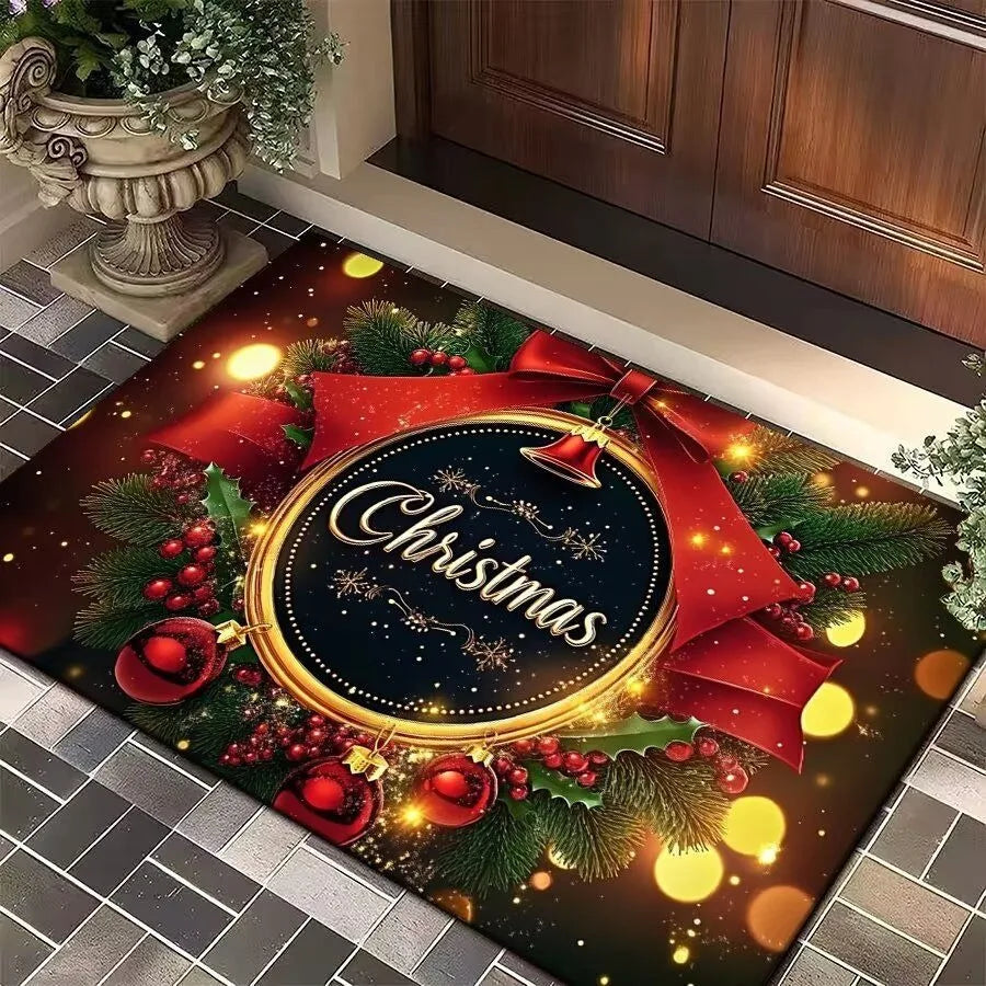 Weihnachts-Eingangsmatte mit Weihnachtsmann, Elch und Tannenbaum, rutschfeste Unterseite 13