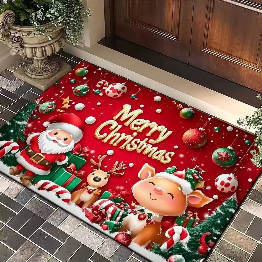 Weihnachts-Eingangsmatte mit Weihnachtsmann, Elch und Tannenbaum, rutschfeste Unterseite 2
