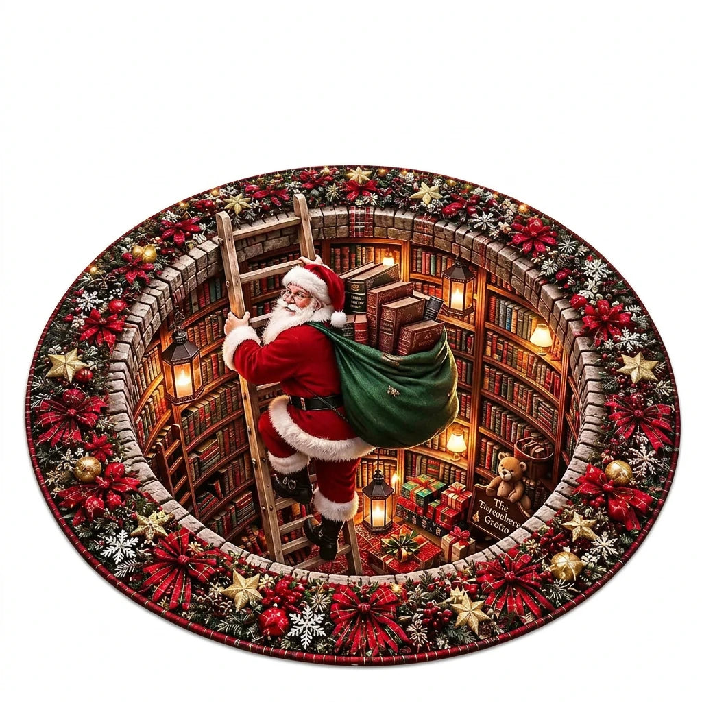 Weihnachts-Nikolaus Bibliotheks Rundes Teppich mit festlicher Samtoptik und lebendigen Farben