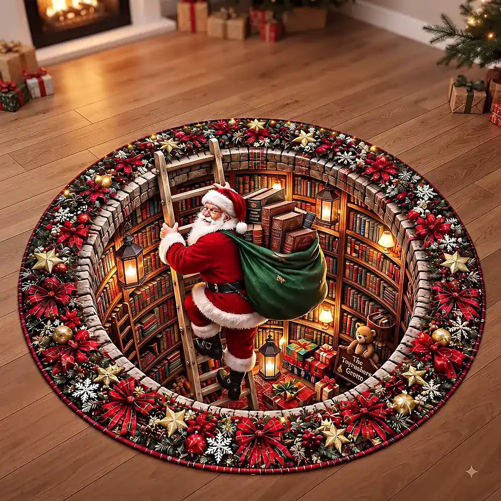 Weihnachts-Nikolaus Bibliotheks Rundes Teppich mit festlicher Samtoptik und lebendigen Farben 2