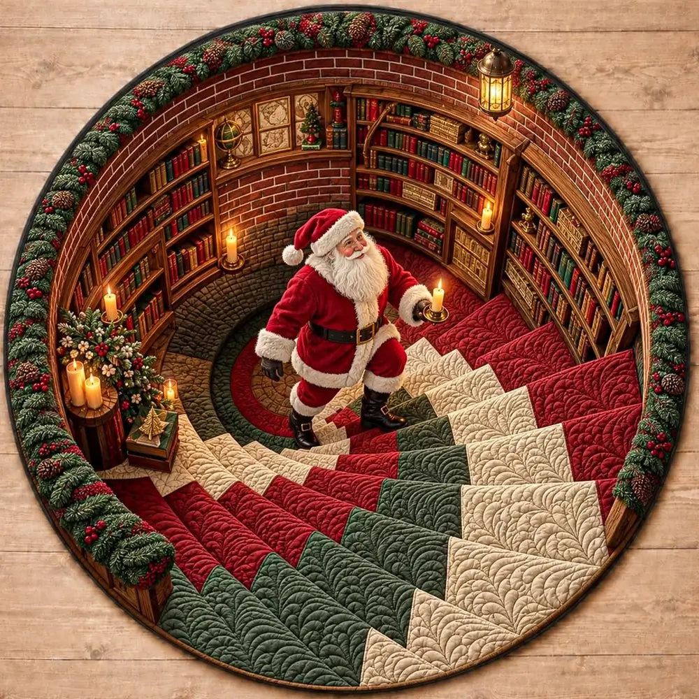 Weihnachts-Nikolaus Rundes Teppich mit Kerze, Festliche Dekoration für Wohnzimmer 4