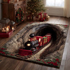 Weihnachts-Portal 3D Illusions-Teppich mit festlichem Tunnelritt-Design in Kristallsamtvelours