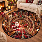 Weihnachts-Weihnachtsmann Bibliotheks-Rundeteppich in gestepptem Design mit lebendigen Farben 3