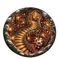 Festlicher runder Weihnachtsteppich mit Weihnachtsmann und Buch-Motiv in Kristallsamtvelours