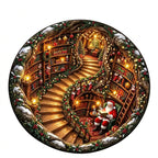 Festlicher runder Weihnachtsteppich mit Weihnachtsmann und Buch-Motiv in Kristallsamtvelours