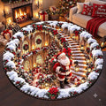 Festlicher Weihnachts-Rundteppich mit Weihnachtsmann und Schnee-Design in Kristallsamtvelours