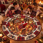 Weihnachts-Weihnachtsmann runder Teppich mit festlichem Design in Samtoptik 2
