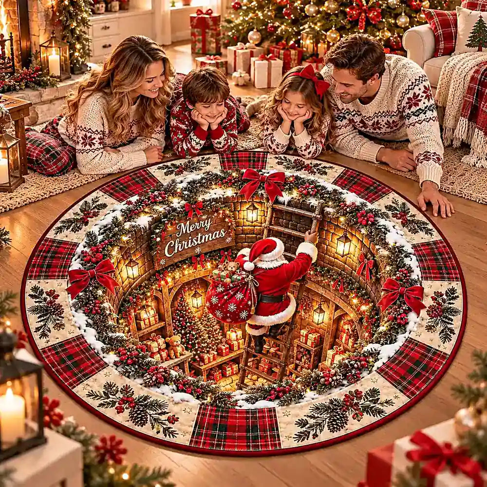 Weihnachts-Weihnachtsmann runder Teppich mit festlichem Design in Samtoptik 3