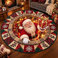 Gesteppter runder Weihnachts-Teppich mit Weihnachtsmann-Design in Kristallsamtvelours