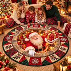 Gesteppter runder Weihnachts-Teppich mit Weihnachtsmann-Design in Kristallsamtvelours 2