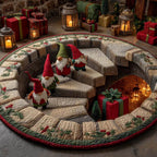 Festlicher runder Weihnachts-Wichtel Teppich mit Treppenhausmotiv 3