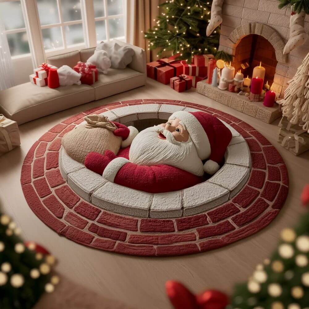 Weihnachtsmann-Geschenklieferung 3D Illusion samtweicher rundes Teppich mit lebendigen Farben