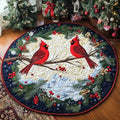 Winterlicher Kardinal Rundes Teppich mit gestepptem Design in Kristallsamtvelours