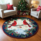 Winterlicher Kardinal Rundes Teppich mit gestepptem Design in Kristallsamtvelours 3