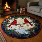 Winterlicher Kardinal Rundes Teppich mit gestepptem Design in Kristallsamtvelours 4