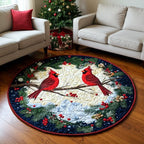 Winterlicher Kardinal Rundes Teppich mit gestepptem Design in Kristallsamtvelours 5