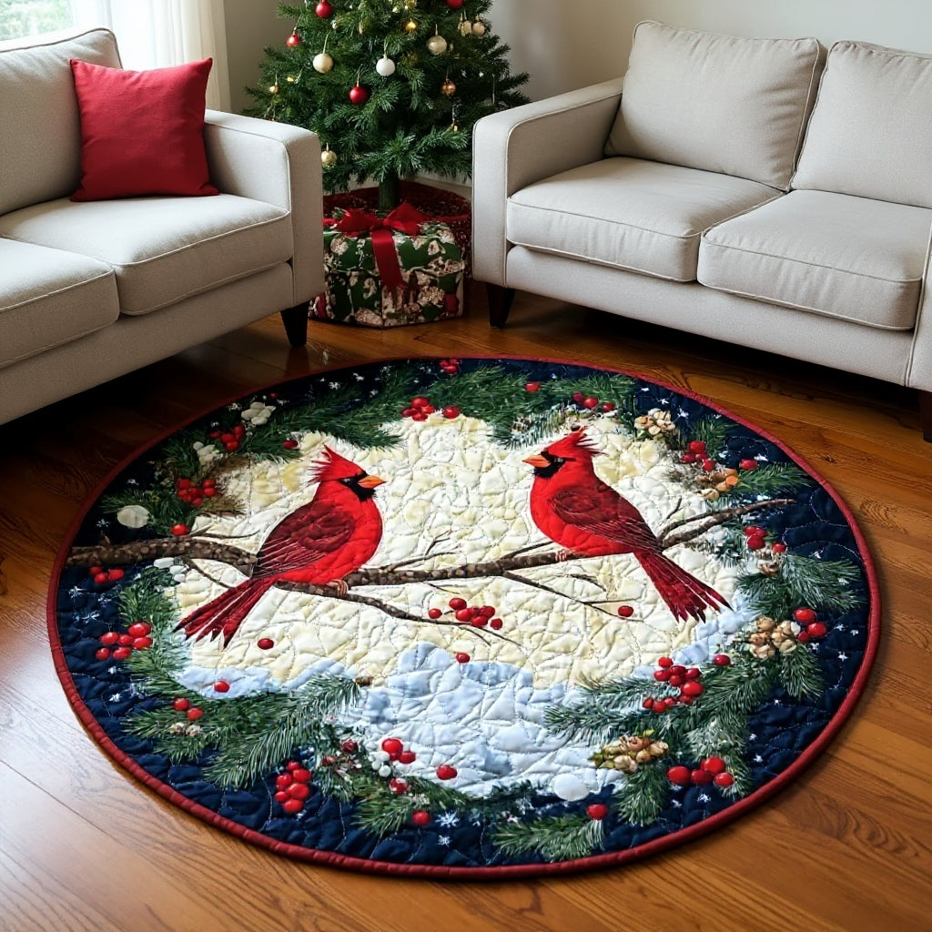 Winterlicher Kardinal Rundes Teppich mit gestepptem Design in Kristallsamtvelours 5
