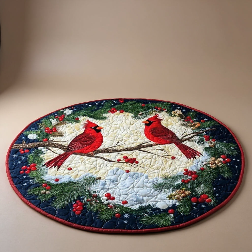 Winterlicher Kardinal Rundes Teppich mit gestepptem Design in Kristallsamtvelours 6