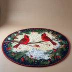 Winterlicher Kardinal Rundes Teppich mit gestepptem Design in Kristallsamtvelours 6