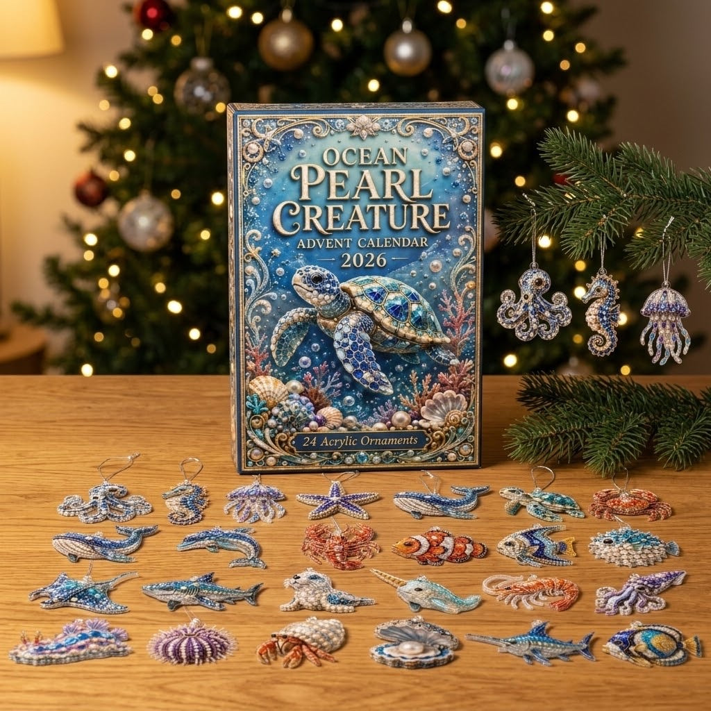 Ozean-Perlen Meerestiere Adventskalender 2026 – 24 Ornamente mit Steinchen